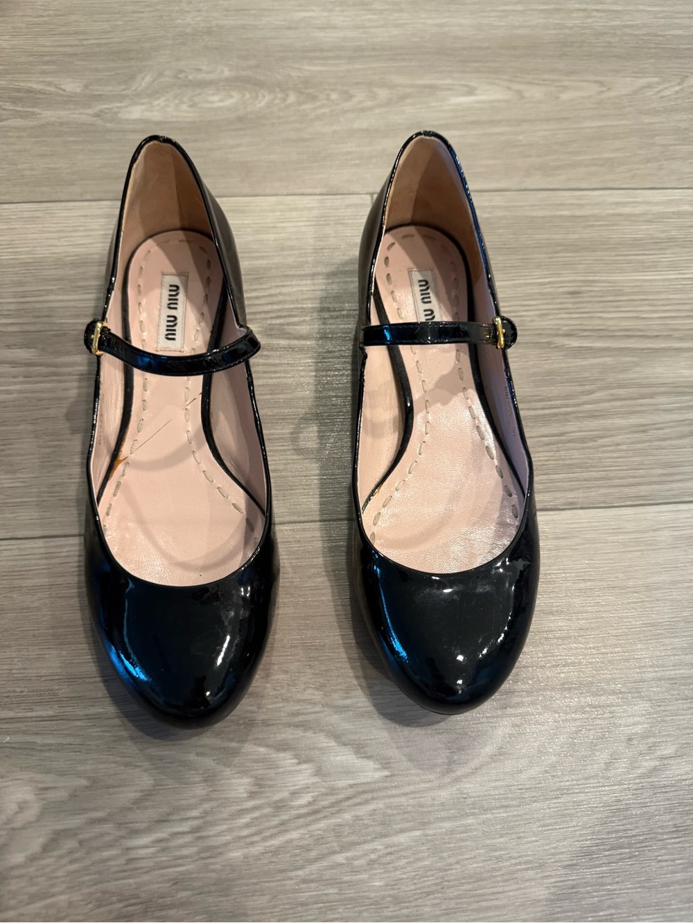 Miu Miu Black Patent Leather Mary Jane Flats. Size 36. Gently used.